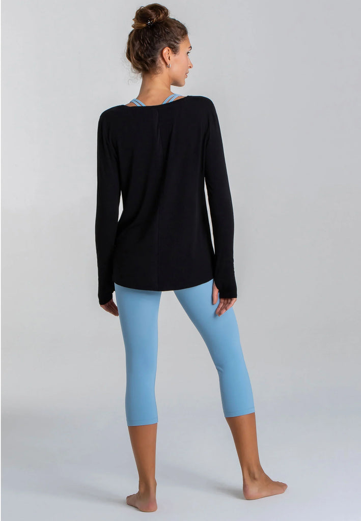 Langarmshirt Damen Bootsausschnitt schwarz Rückansicht