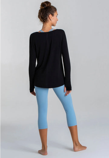 Langarmshirt Damen Bootsausschnitt schwarz Rückansicht