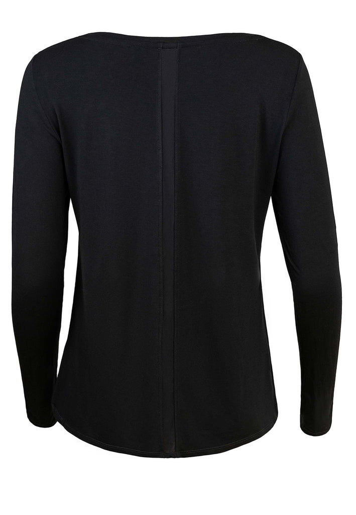 Langarmshirt Damen Bootsausschnitt schwarz Rückansicht