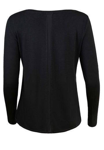 Langarmshirt Damen Bootsausschnitt schwarz Rückansicht